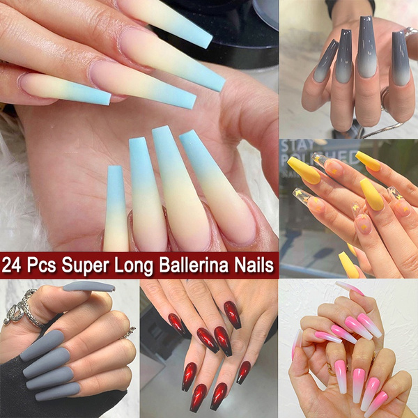 Pink Ombre Medium long Ballerina False Press on Nails… – AllKem Nails